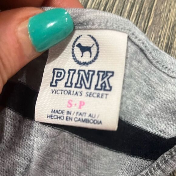 Pink Victoria's Secret Tank Top Striped Racerback Scoope Neck Gray Black Size S - Picture 3 of 4